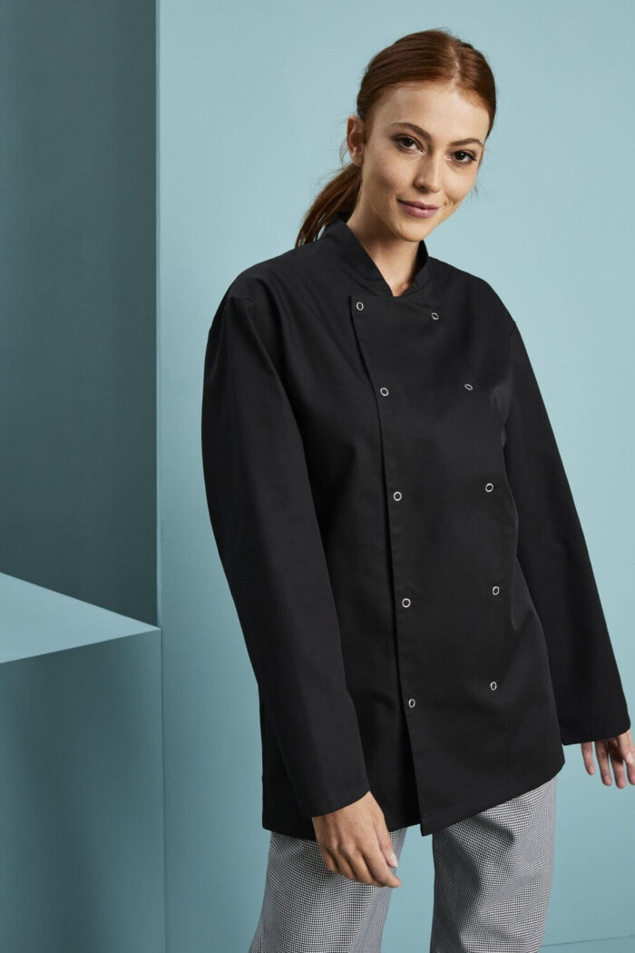 Unisex musta kokkitakki, pitkähihainen