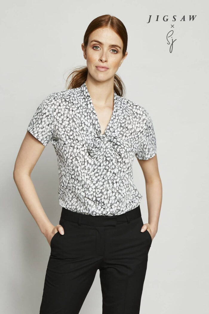 Jigsaw X SJ silkki kreppa “Low Tie Neck” naisten  pusero - Image 2
