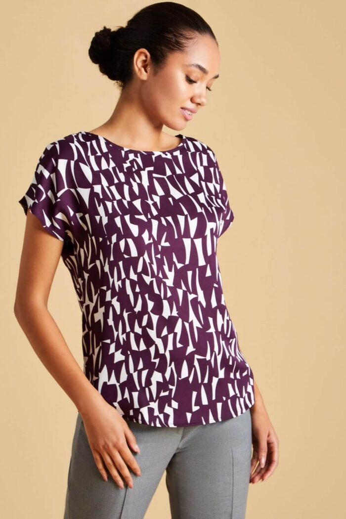 Silkki kreppa “Slash Neck Pattern” naisten pusero - Image 8