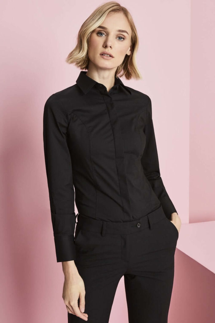 Modern Fit Long Sleeve Blouse with Stretch - Image 2