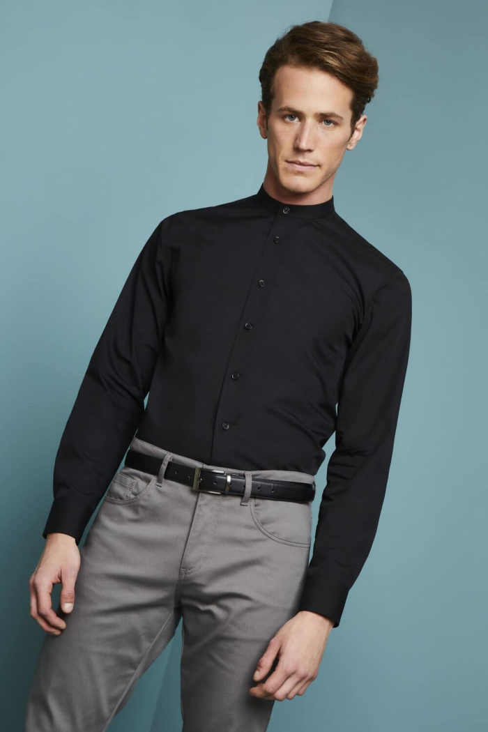 Men’s Long Sleeve Mandarin Collar Shirt - Image 2