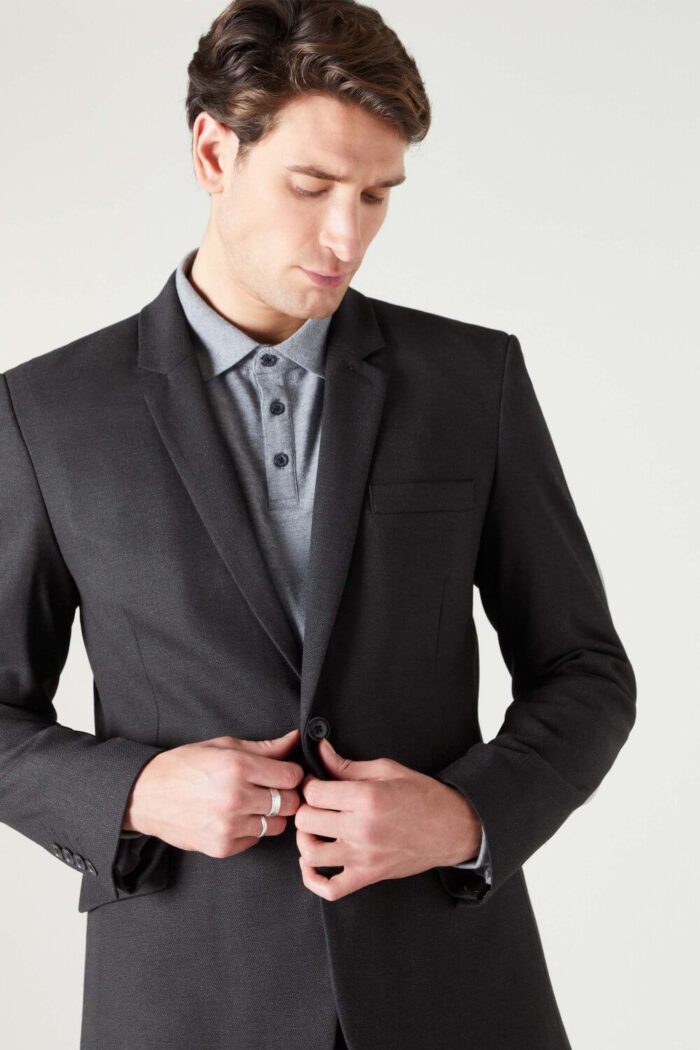 Contemporary Men’s Modern Fit Jacket black and Charcoal - Image 4