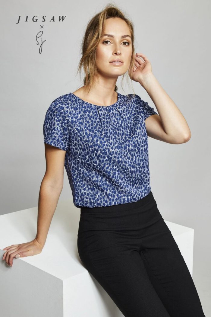 Jigsaw X SJ Short Sleeve Pleat Neck Blouse - Image 2