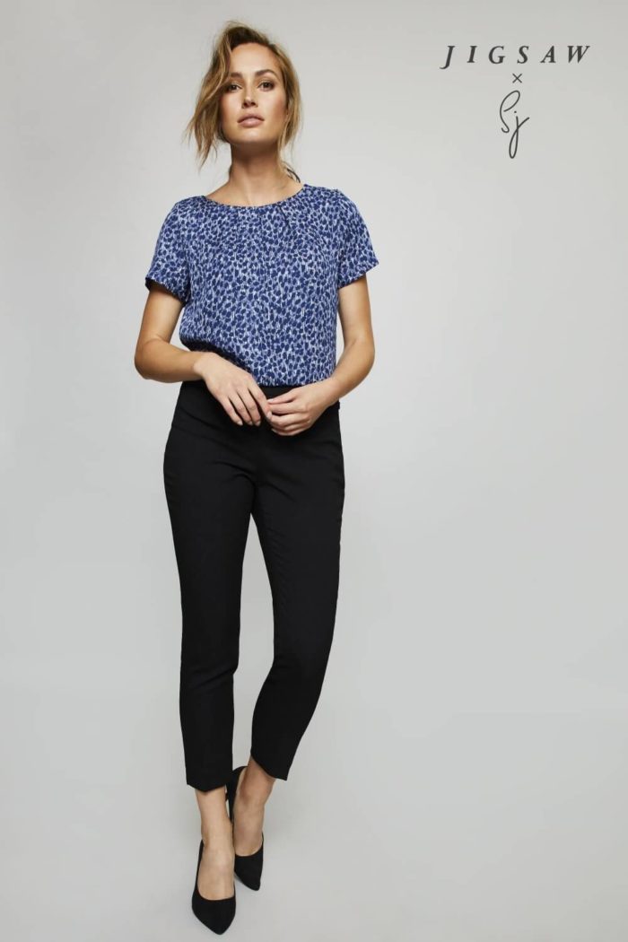 Jigsaw X SJ Short Sleeve Pleat Neck Blouse - Image 3